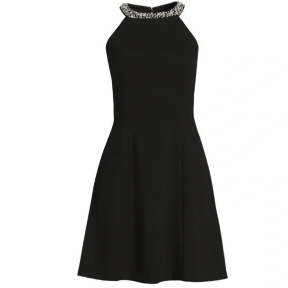 Karl Lagerfeld Paris Black Halter Cocktail Dress with Pearl Neckline NWT - Picture 4 of 5